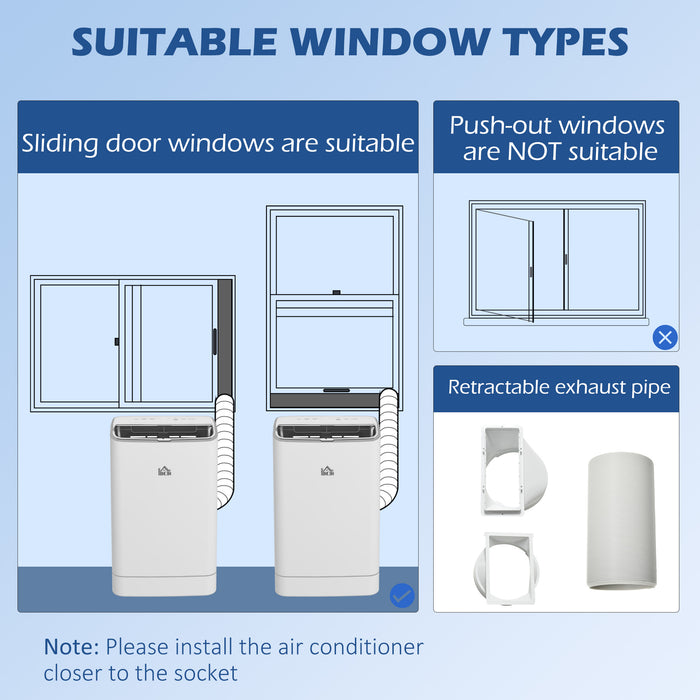 14,000 BTU Portable Air Conditioner - Smart WiFi, Dehumidifier, Fan Function & 24H Timer with Window Kit for 35m² Rooms - Ideal for Home Climate Control
