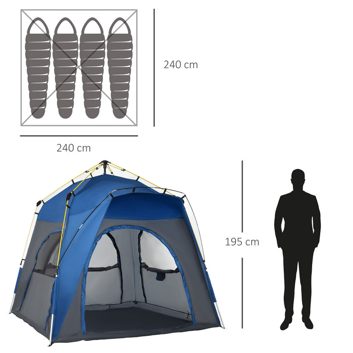 4-Person Instant Tent - Easy Setup Outdoor Pop-Up Camping Shelter, Portable Backpacking Dome - Ideal for Family Camping and Hiking Adventures