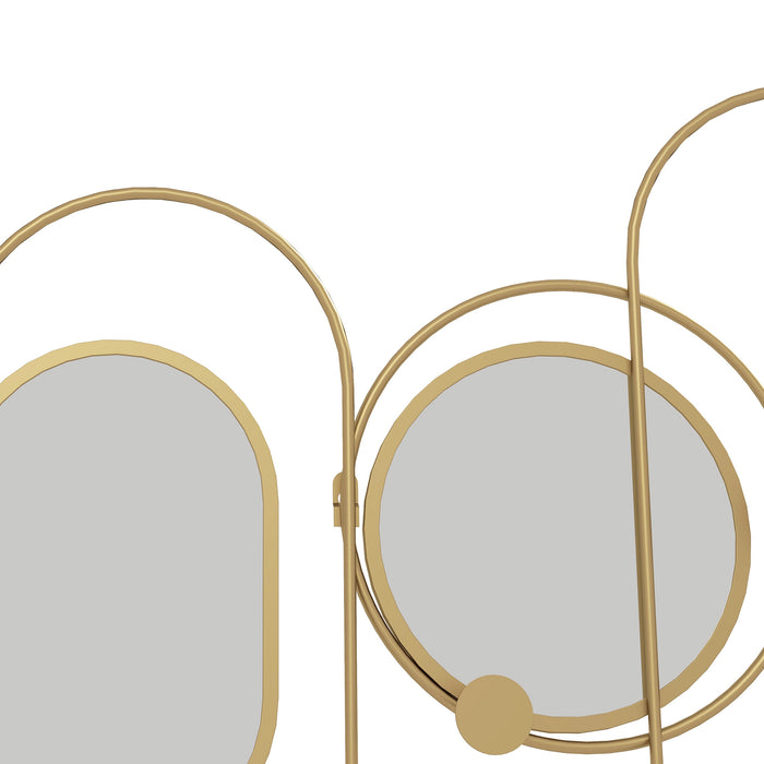 Modern Gold-Toned Metal Wall Mirror with Coat Hooks - Decorative Wall Art for Home Styling - Ideal for Living Room and Bedroom Organization