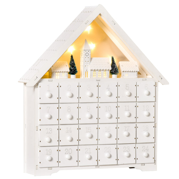 Light Up Christmas Advent Calendar - Wooden Village House with Countdown Drawers - Festive Holiday Decor for Kids and Adults