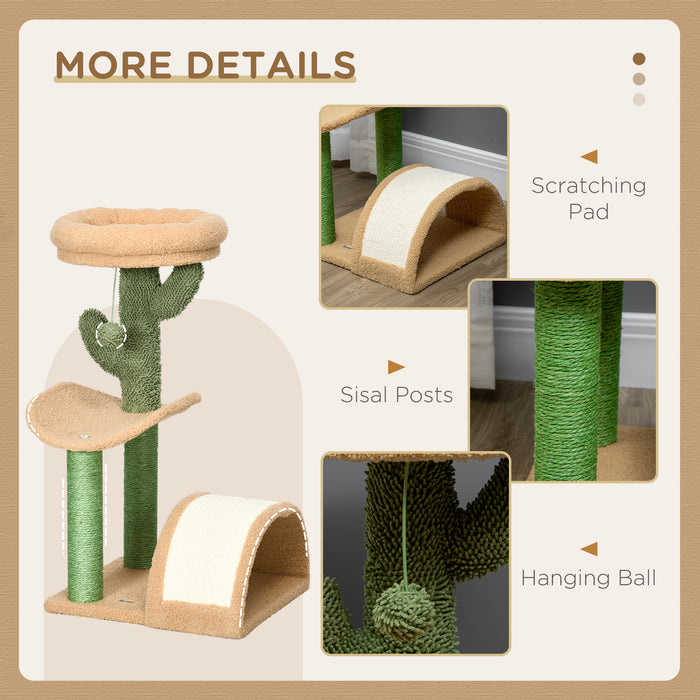 Wooden Cat Climbing Tower with Play Ball - 72cm Kitty Activity Center with Sisal Scratching Post & Cozy Bed - Ideal for Playful Cats and Scratch Training