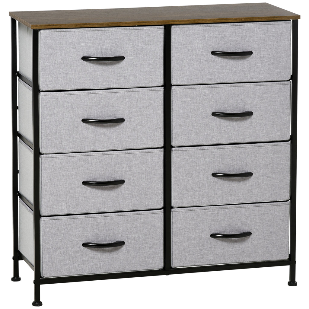 Industrial Bedroom Dresser - 8-Drawer Fabric Storage Organizer with Steel Frame and Wooden Top - Ideal for Nursery and Living Room, Grey