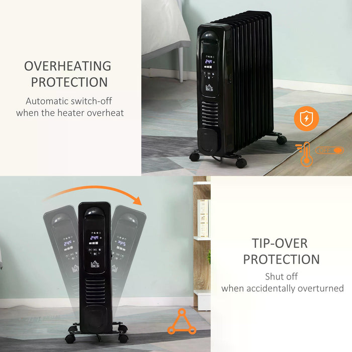 2720W Digital Oil-Filled Radiator Heater with Timer - 11 Fins Portable Electric Heater with 3 Heat Settings and Safety Features - Remote Controlled Home Heating Solution