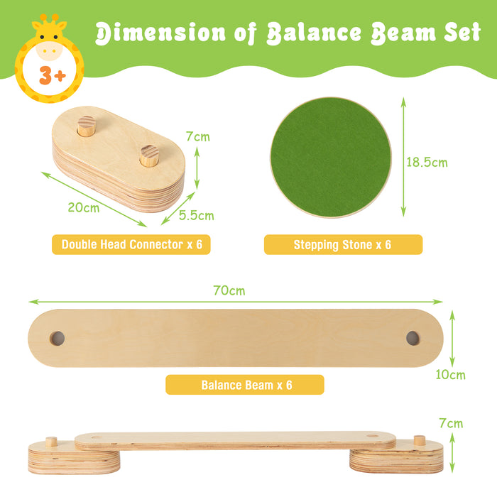 Kids' Fun Playset - 12-Piece Wooden Balance Beam and Colorful Stepping Stones - Encourages Coordination and Balance for Children