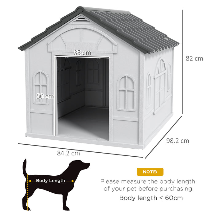 Durable Grey Plastic Canine Shelter - Weatherproof Outdoor Dog House With Sturdy Design - Perfect for All-Weather Protection for Pets