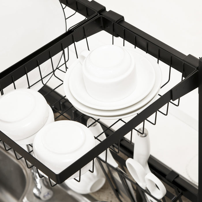 2-Tier Adjustable Over-the-Sink Dish Rack - Space-Saving Kitchen Organizer for Drying Dishes - Ideal for Small Homes & Apartments