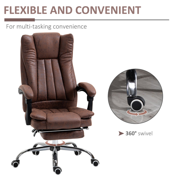 Ergonomic Microfibre Reclining Office Chair with Armrests - Swivel Desk Chair with Wheels and Footrest in Brown - Comfortable Home Office Seating Solution