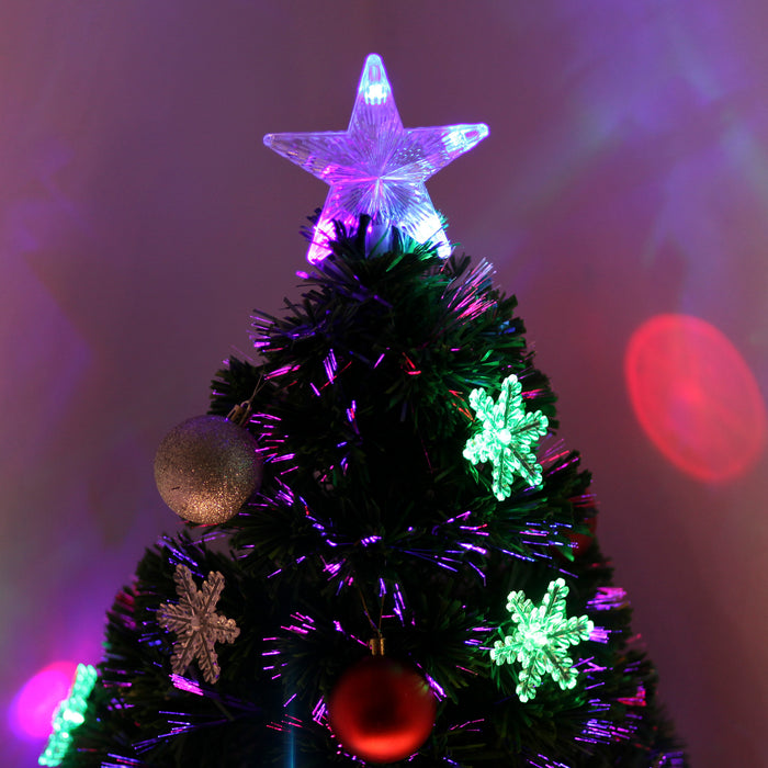 Fibre Optic Christmas Tree - 3ft/90cm Festive Green Holiday Decor with Snowflakes - Perfect for Small Spaces & Holiday Cheer
