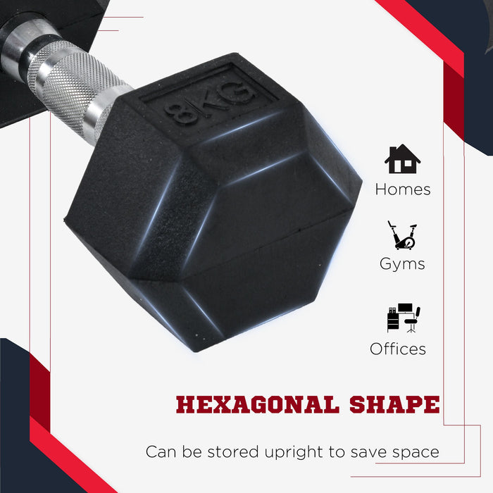 Hexagonal Rubber-Coated Dumbbell Set - Weightlifting and Fitness Equipment for Home Gym - Ideal for Strength Training and Muscle Building