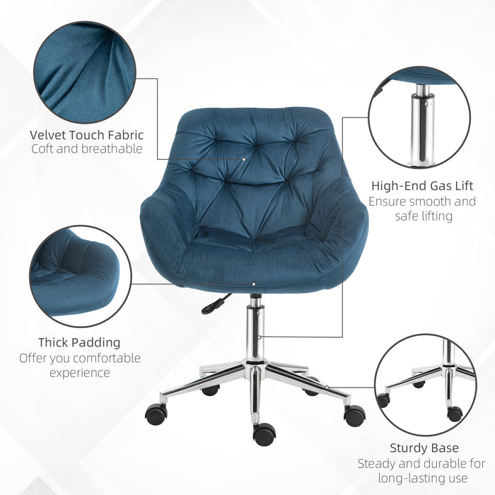 Ergonomic Velvet Home Office Chair - Comfy Adjustable Computer Desk Chair with Arm & Back Support - Ideal for Extended Seating & Work Comfort, Blue