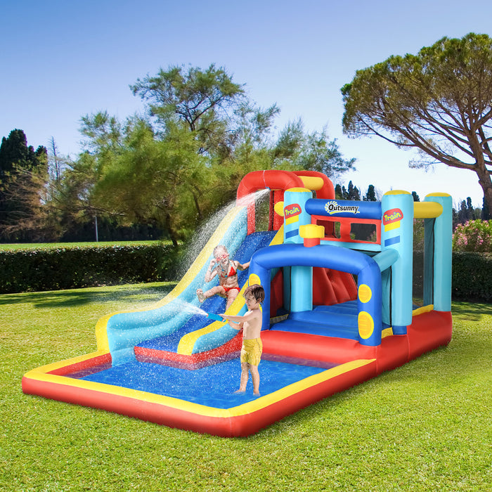 4-in-1 Inflatable Play Center - Bouncy Castle with Slide, Pool, Trampoline, Climbing Wall - Exciting Outdoor Fun for Kids