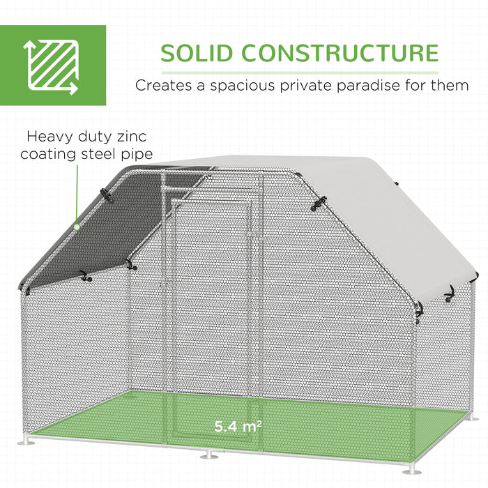 Large Outdoor Metal Chicken Coop with Cover - Spacious 280 x 190 x 195 cm Walk-In Run Cage - Ideal for Poultry Housing and Protection