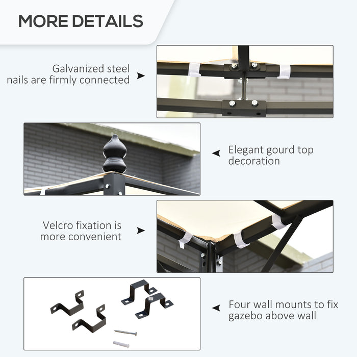 Metal Wall Gazebo - 4x3m Cream Canopy with Marquee Shelter & Awning - Outdoor Garden Door Porch Protection