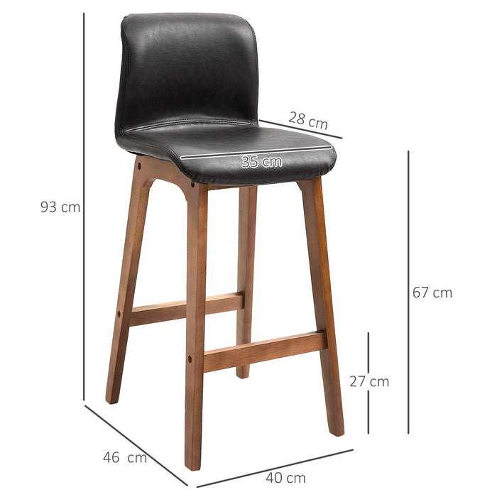 Modern Pair of PU Leather Bar Stools - Wooden Frame with Footrest, Home Bar and Dining Room Seating Solution - Elegant and Comfortable Entertaining Furniture
