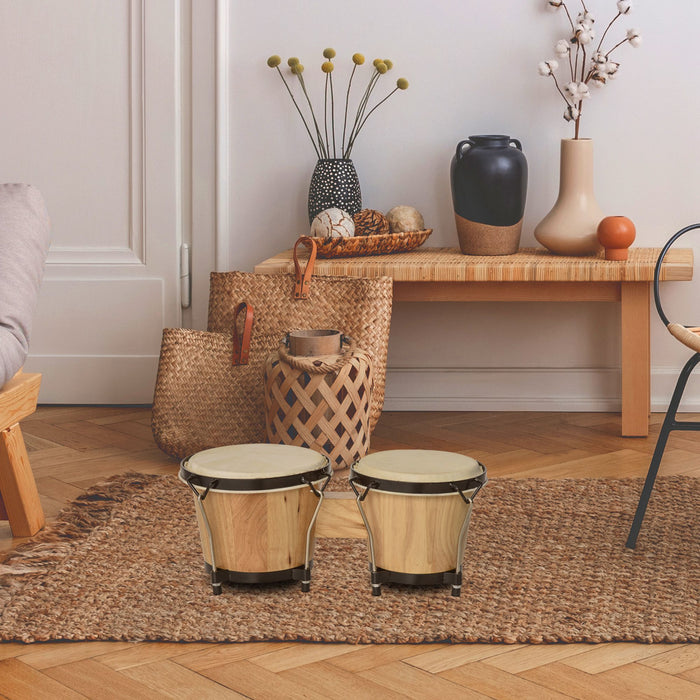 Wooden Bongo Drum Set with Sheepskin Heads - Φ7.75" & Φ7" Percussion Instrument Set with Tuning Wrench - Ideal for Kids and Adults Learning Rhythms