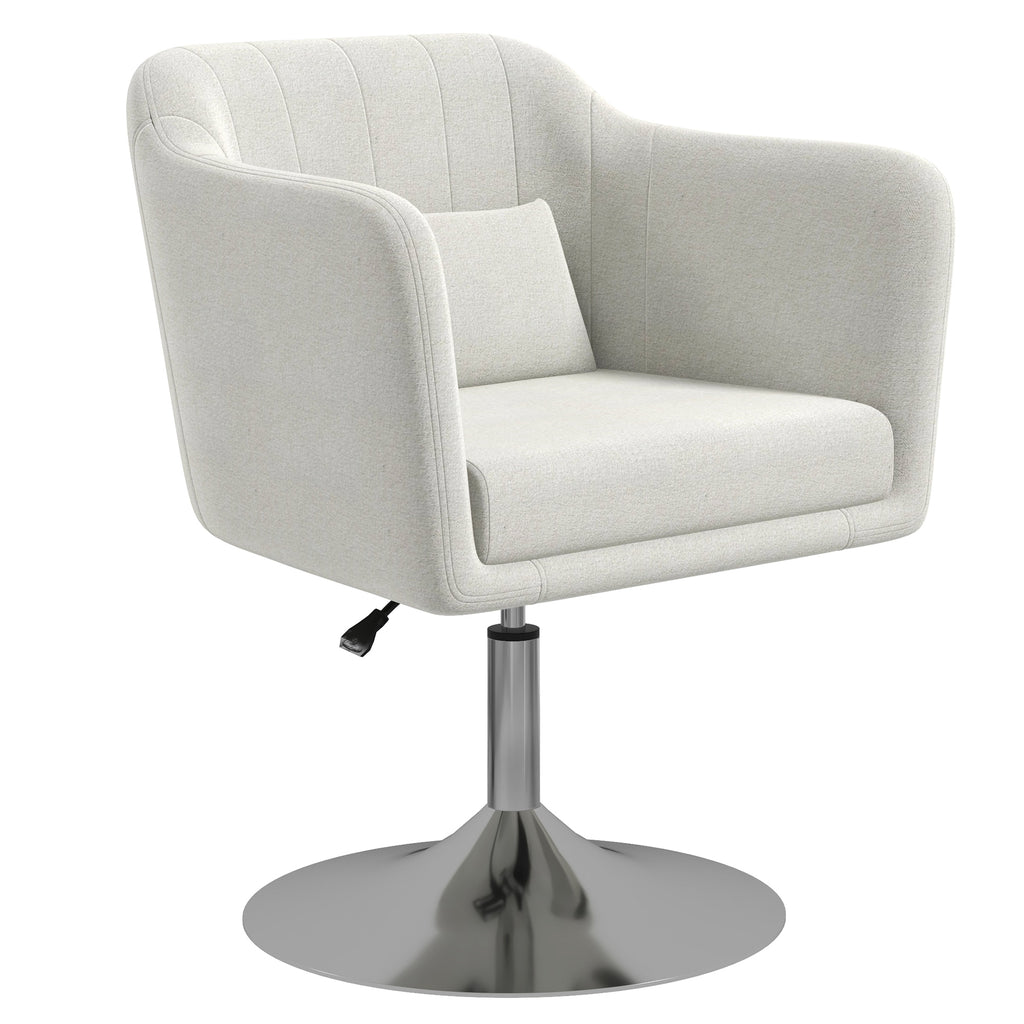 Modern Swivel Accent Chair - Height Adjustable with Cushioned Pillow, Cream White - Ideal for Living Room or Bedroom Comfort