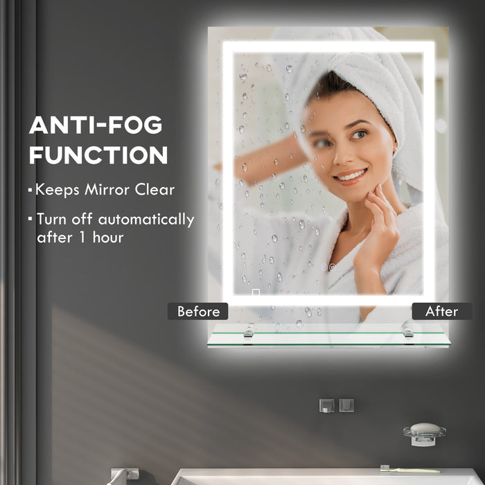 Illuminated LED Vanity Bathroom Mirror with Shelf - Smart Touch Control with 3 Color Modes, Anti-Fog - Ideal for Makeup and Grooming Needs