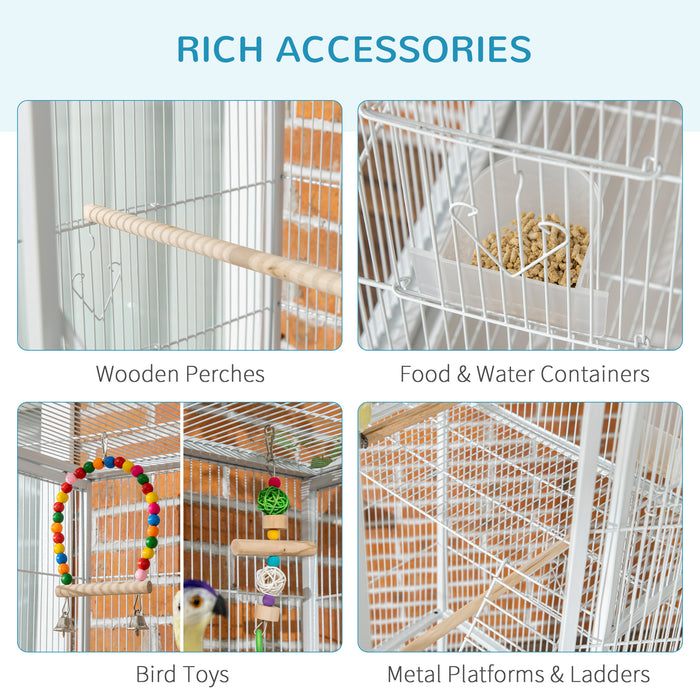 3 Tier Rolling Bird Cage with Stand - Includes Wheels, Toys, Ladders for Interactive Play - Ideal for Canaries, Finches, Cockatiels, Parakeets, Budgies