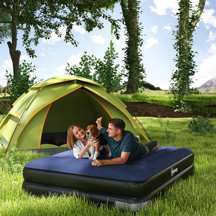 Queen Size Inflatable Air Mattress with Built-in Pump - Deluxe Comfort Design with Integrated Head Support - Ideal for Home Guest Bed or Camping Comfort