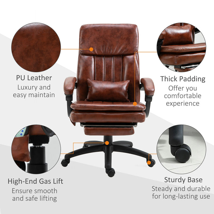 Ergonomic High Back Gaming Chair with Massage & Footrest - Adjustable Reclining Office Recliner, PU Leather, Brown - Comfort for Gamers and Professionals