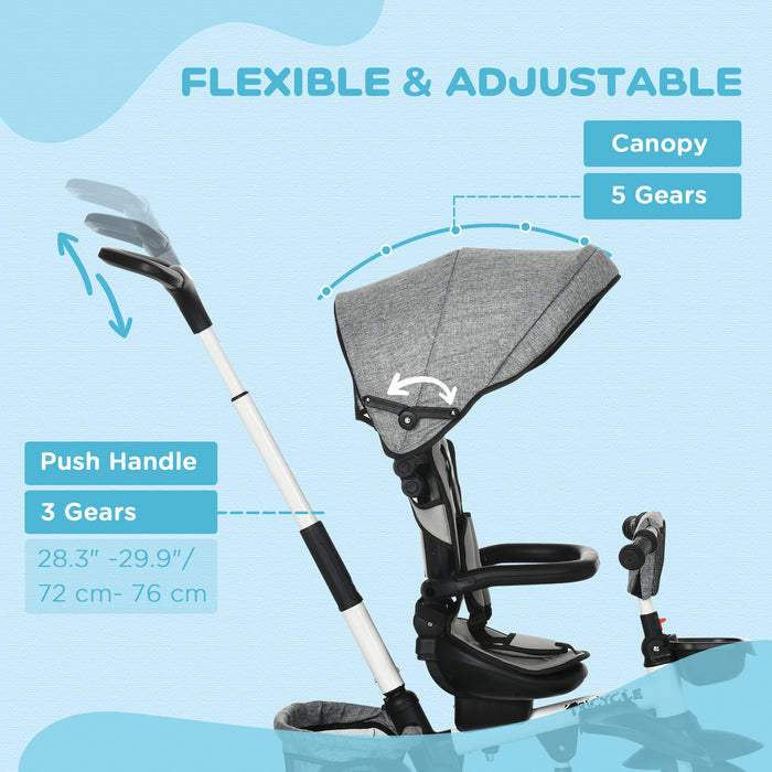 Kids 3-in-1 Tricycle with Reversible Seat and Adjustable Steering Handle - Versatile Toddler Trike in Sleek Grey - Perfect for Growing Children's Outdoor Play