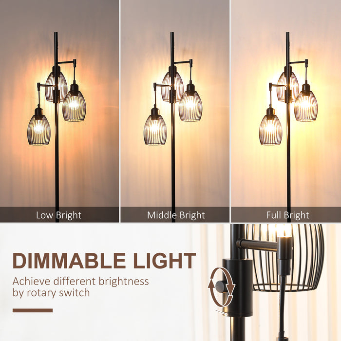 Industrial Metal Floor Lamp with 3 Dimmable Lights - Adjustable Metal Shades, Perfect for Living Room, Bedroom, Dining, Study - Stylish Lighting for Any Room