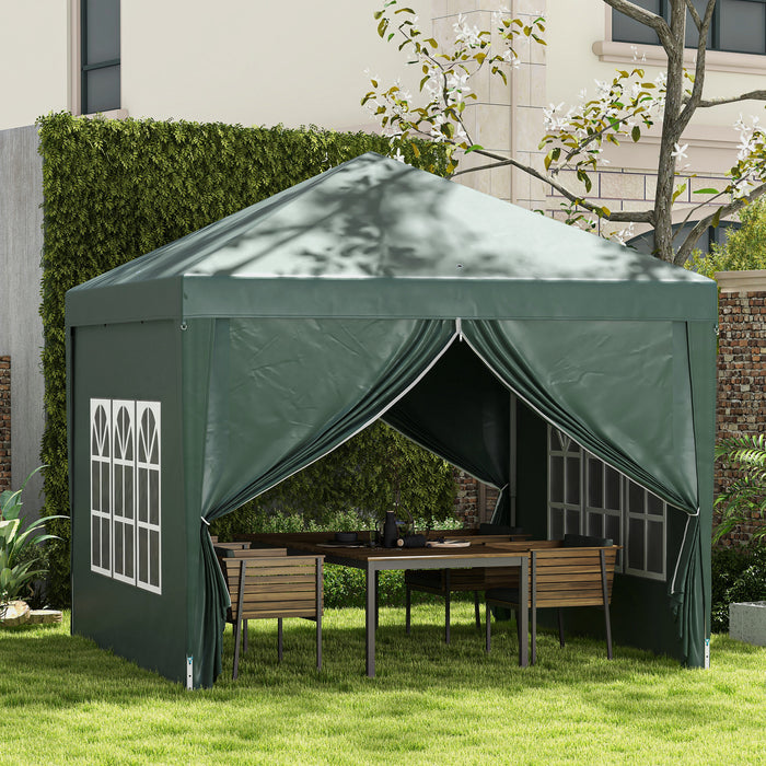 3x3m Pop-Up Gazebo with Windows - Sturdy Wedding and Party Canopy Tent Marquee, Green - Includes Convenient Carry Bag for Easy Transportation