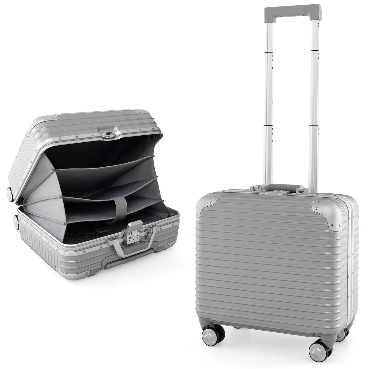 Carry On Luggage Brand - Under-seat Compatible with Spinner Wheels, Silver Tone - Ideal for Travelers Needing Compact Baggage Solutions