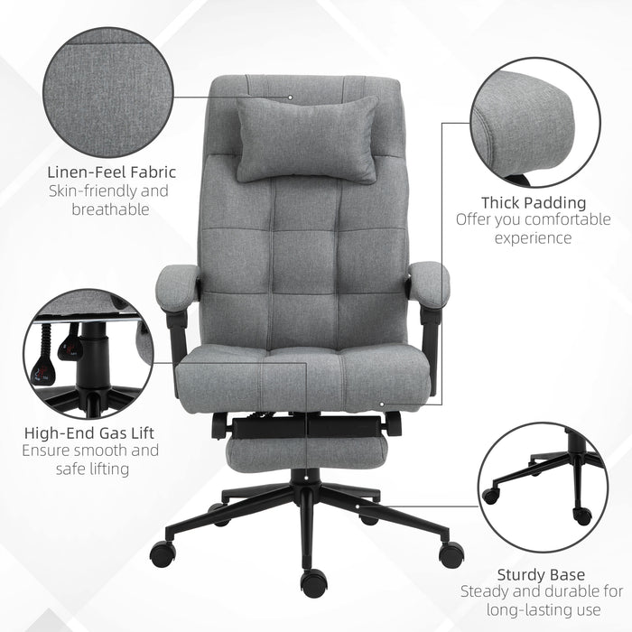 Ergonomic Office Chair with Footrest - Adjustable Armrests, Lumbar Support & Headrest in Light Grey - Ideal for Extended Desk Work & Improved Posture