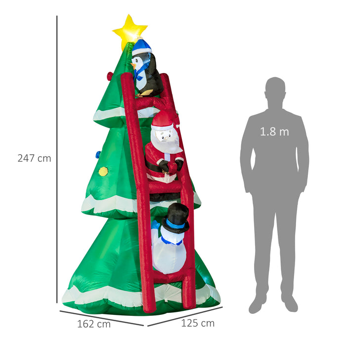 Inflatable Christmas Tree with Santa & Friends - 8ft LED Lit Outdoor Display with Ladder Climbing Characters - Festive Yard Decor for Lawn and Garden Celebrations