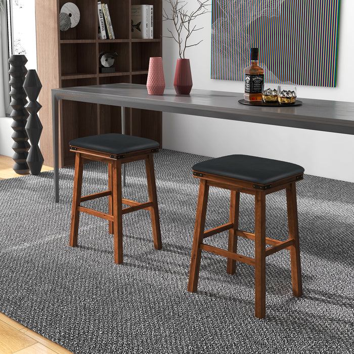 Set of 2 Upholstered Stools - 76cm Backless Bar Height with Footrest - Ideal Seating for Home Bar Spaces