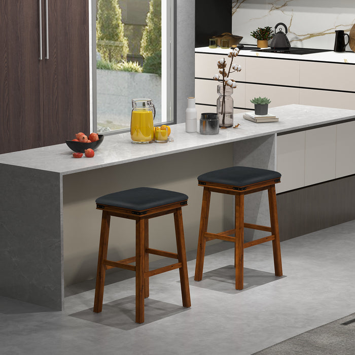 Set of 2 Upholstered Stools - 76cm Backless Bar Height with Footrest - Ideal Seating for Home Bar Spaces