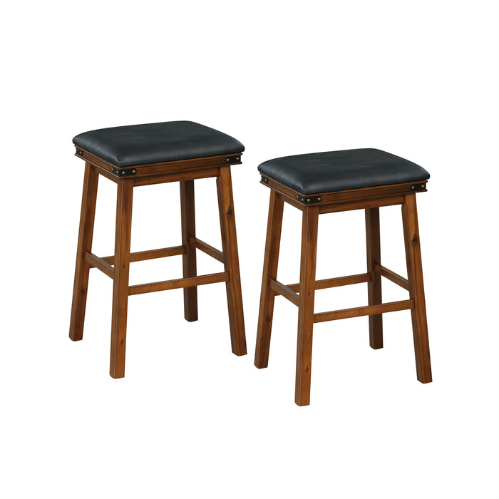 Set of 2 Upholstered Stools - 76cm Backless Bar Height with Footrest - Ideal Seating for Home Bar Spaces
