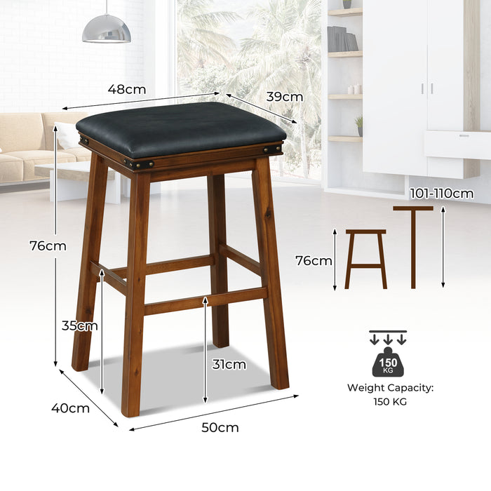 Set of 2 Upholstered Stools - 76cm Backless Bar Height with Footrest - Ideal Seating for Home Bar Spaces