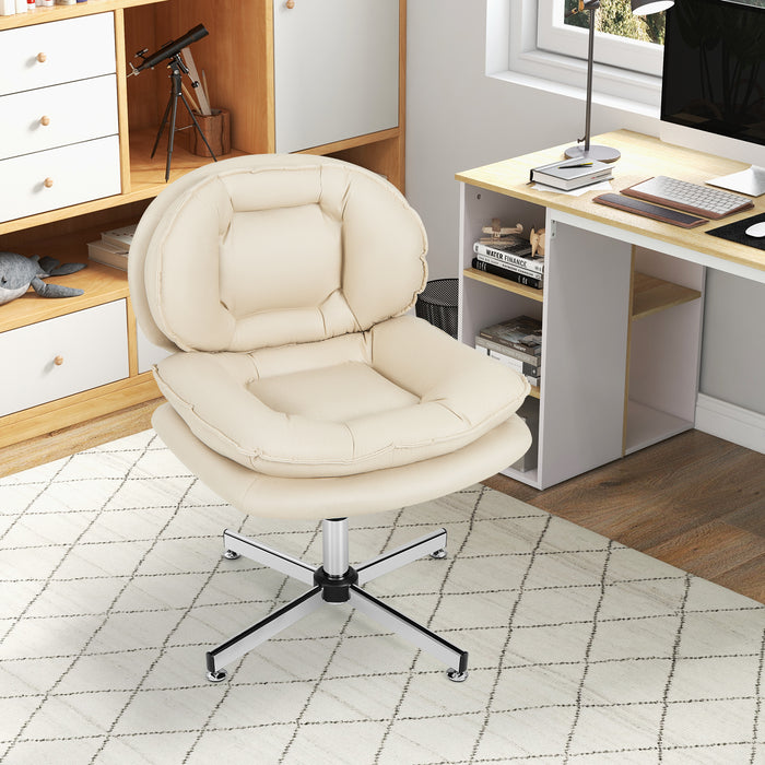 Home Office Desk Chair - Upholstered Double Padded Back and Seat in Beige - Comfortable Seating for Working Professionals