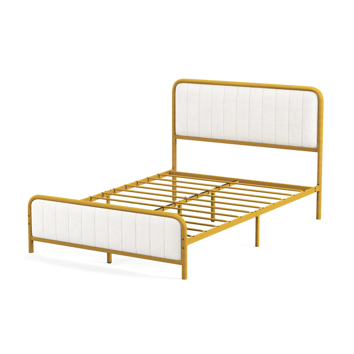 Upholstered Full Size Metal Bed Frame - Comfortable Headboard, Sturdy Frame - Ideal for Full Size Mattress Users