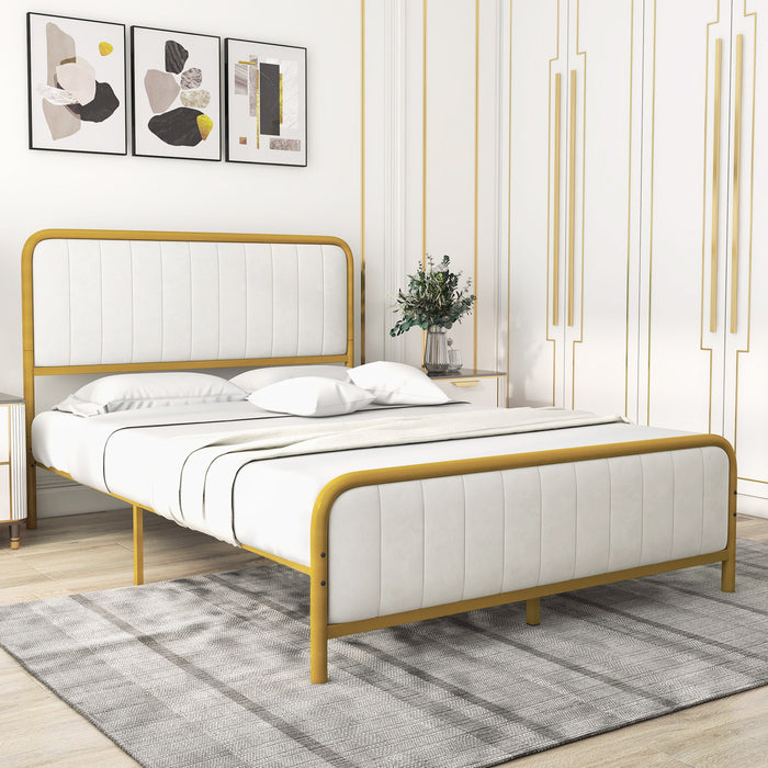 Upholstered Full Size Metal Bed Frame - Comfortable Headboard, Sturdy Frame - Ideal for Full Size Mattress Users