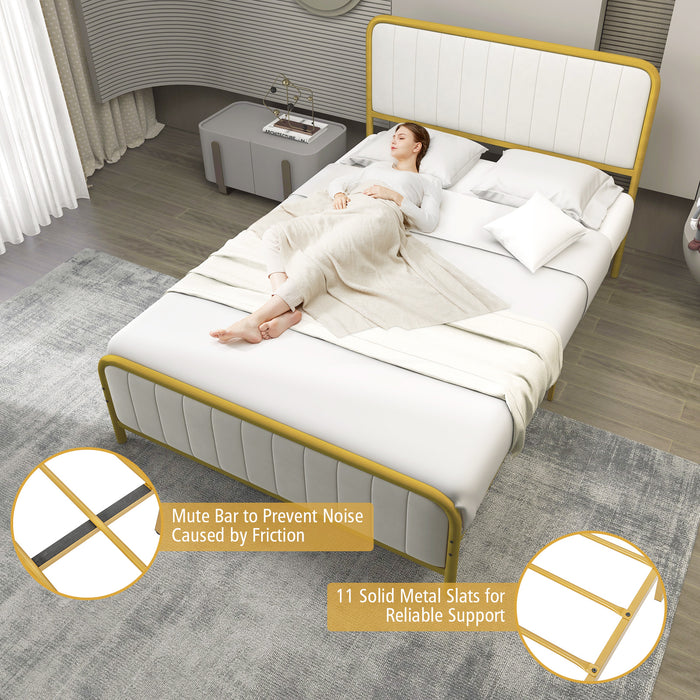 Upholstered Full Size Metal Bed Frame - Comfortable Headboard, Sturdy Frame - Ideal for Full Size Mattress Users