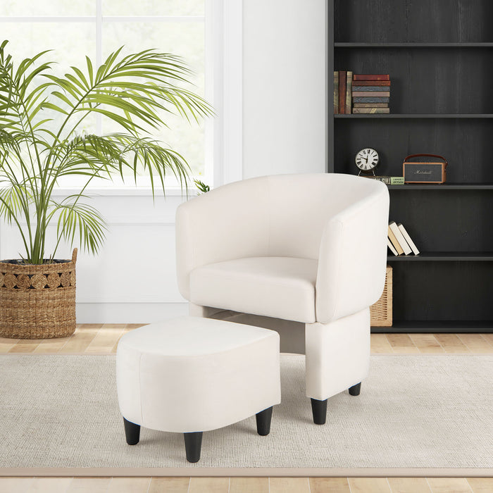 Upholstered Velvet Barrel Chair - Modern Club Chair with Included Ottoman - Ideal Furniture for Relaxation and Comfort