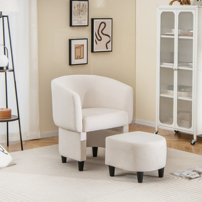Upholstered Velvet Barrel Chair - Modern Club Chair with Included Ottoman - Ideal Furniture for Relaxation and Comfort