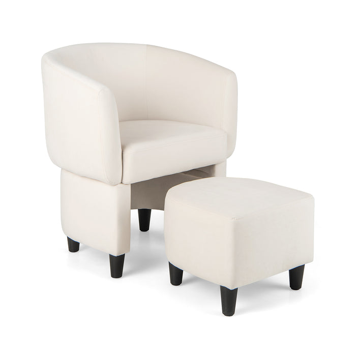 Upholstered Velvet Barrel Chair - Modern Club Chair with Included Ottoman - Ideal Furniture for Relaxation and Comfort