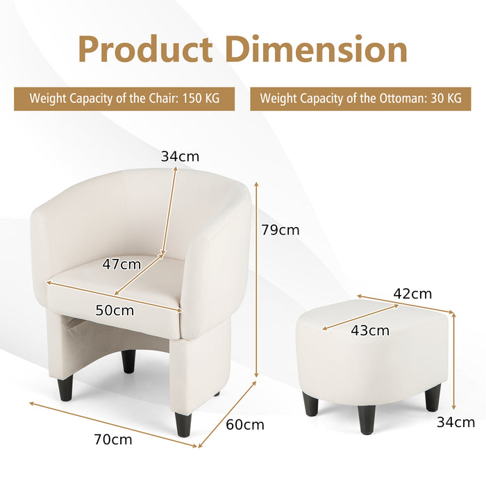 Upholstered Velvet Barrel Chair - Modern Club Chair with Included Ottoman - Ideal Furniture for Relaxation and Comfort