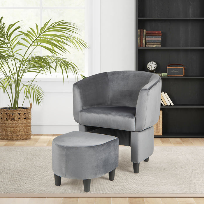 Upholstered Velvet Barrel Chair - Modern Club Chair with Included Ottoman - Ideal Furniture for Relaxation and Comfort
