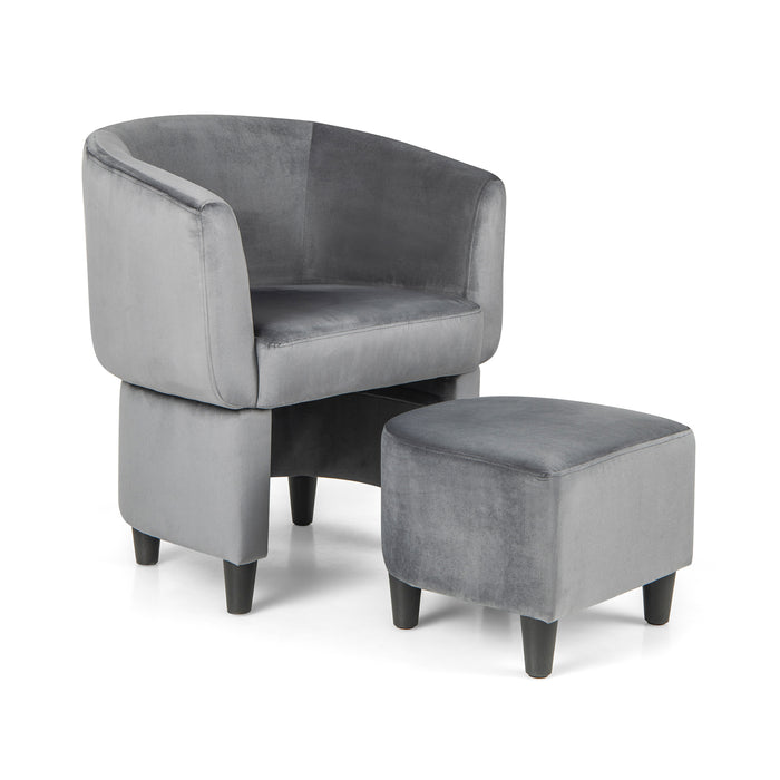 Upholstered Velvet Barrel Chair - Modern Club Chair with Included Ottoman - Ideal Furniture for Relaxation and Comfort