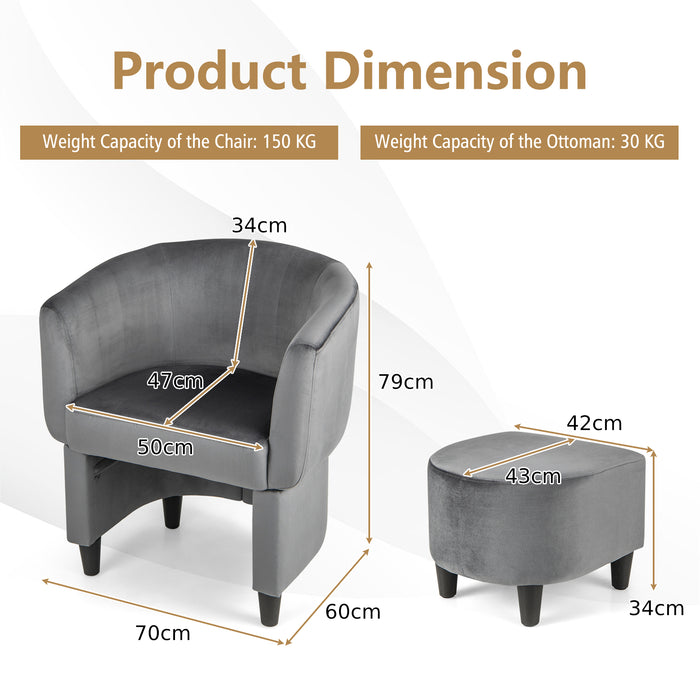 Upholstered Velvet Barrel Chair - Modern Club Chair with Included Ottoman - Ideal Furniture for Relaxation and Comfort