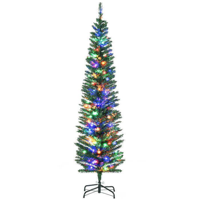 Artificial Prelit 6ft Christmas Tree - Colorful LED Lights & Slim Pencil Design with Durable Steel Base - Festive Holiday Decoration for Home & Office Spaces