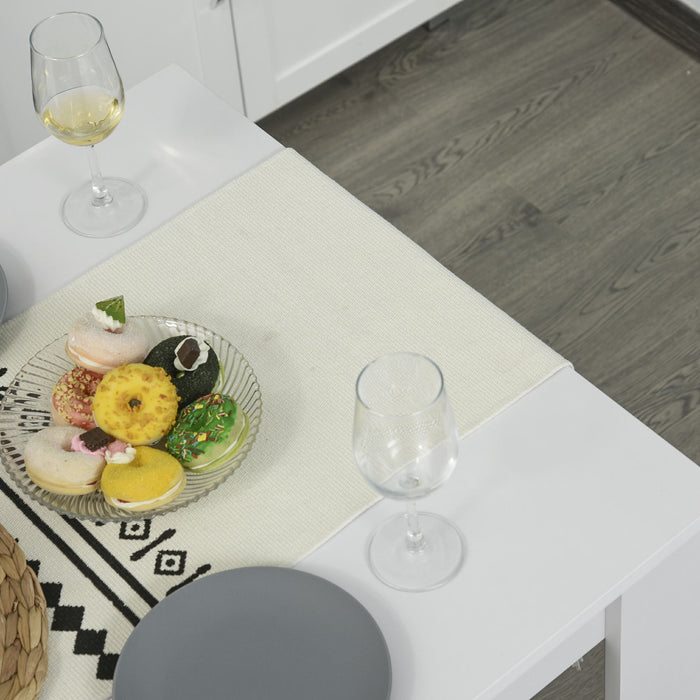 Space-Saving White Kitchen Dining Table Set with 2 Benches - Compact Table and Chairs for Small Areas - Ideal Furniture Solution for Apartments and Studios