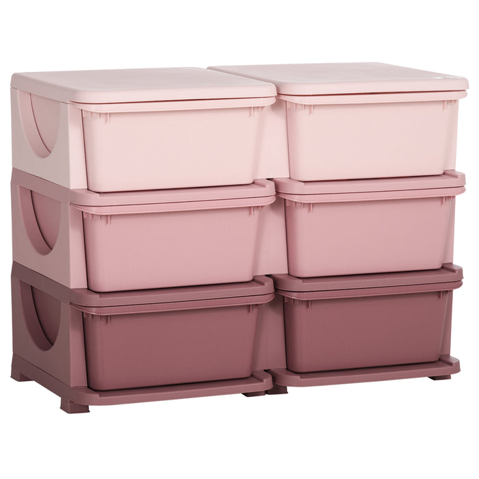 Kids Storage Organizer with 6 Drawers - 3-Tier Vertical Dresser Tower for Toys and Clothes - Space-Saving Storage Solution for Nursery, Playroom, and Kindergarten, Pink