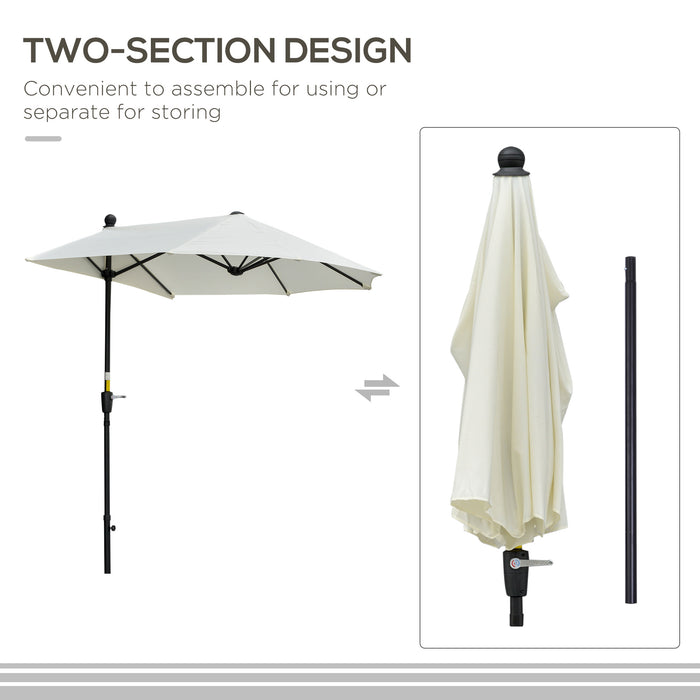 Half Parasol Market Umbrella - 2m Double-Sided Canopy with Crank Handle and Cross Base in Cream White - Ideal for Garden and Balcony Shade