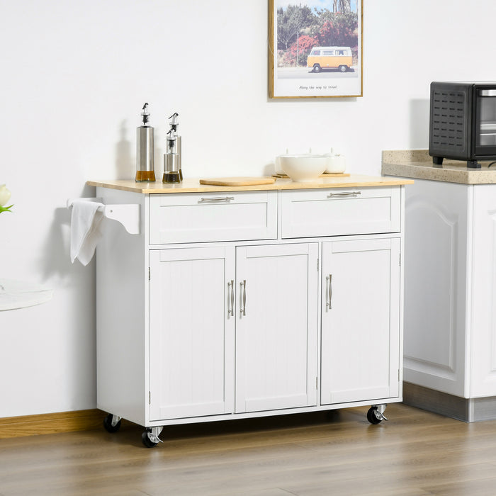 Kitchen Island Utility Cart with Ample Storage - Equipped with Dual Drawers and Cabinets, Perfect for Dining Essentials - Ideal Dining Room Organizer in Classic White